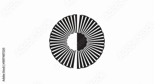 Abstract circular pattern of radiating black lines and a solid central disk