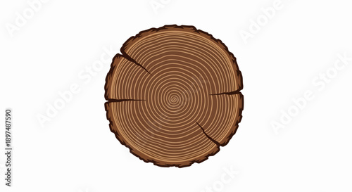 A stylized illustration of a tree stump with visible growth rings and bark