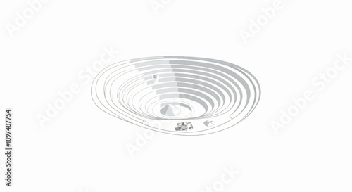 Aerial view of a massive open-pit mine with concentric terraces and a truck