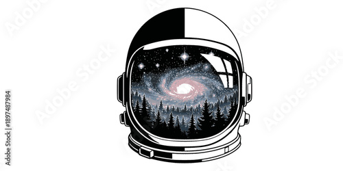 Astronaut Helmet Forest Reflection Silhouette