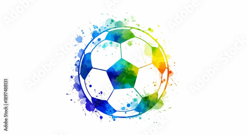 Colorful watercolor soccer ball with splatters