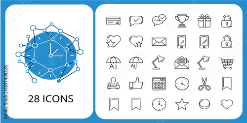 Digital Network and Social Media Line Icon Set with Communication Connectivity Interaction and Online Engagement Symbols for Web and Mobile Interfaces