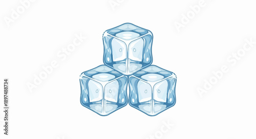 Three translucent, light blue, cube-shaped ice blocks stacked and overlapping