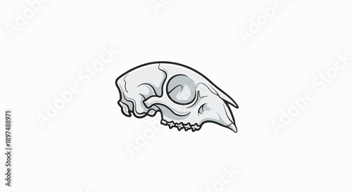 Stylized depiction of a small animal skull, viewed from the side
