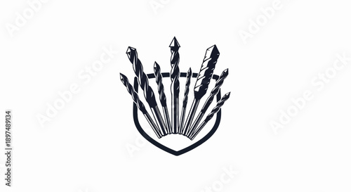 Collection of drill bits arranged in a shield-like emblem