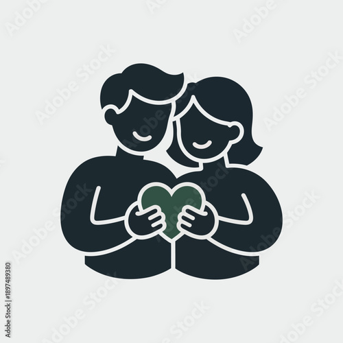 Couple holding a heart symbolizing love and affection between partners isolated on white background, Vector, illustration
