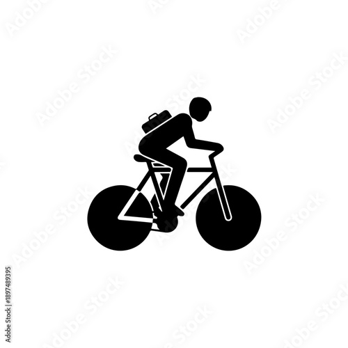 Business commuter on bicycle vector icon silhouette. man in helmet cycling to work with briefcase. eco-friendly urban transport and healthy lifestyle illustration.