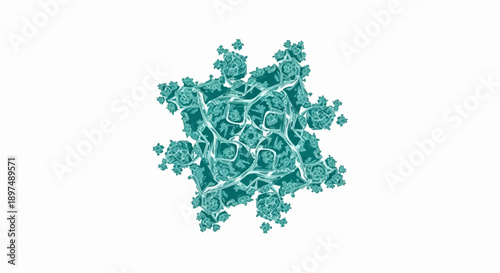 Intricate teal fractal pattern, resembling a complex snowflake or a microscopic organism