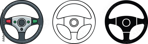 Steering wheel silhouette & Outline and illustration set isolated on transparent background
