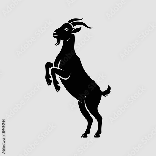 Goat standing on hind legs, playful farm animal, silhouette vector art