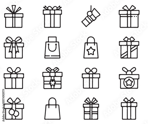 Collection of gift boxes and shopping bags with ribbons and bows