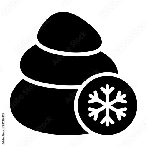 Cold stone massage icon featuring stacked zen stones with a snowflake symbol indicating cooling therapy, black silhouette vector illustration isolated on white background