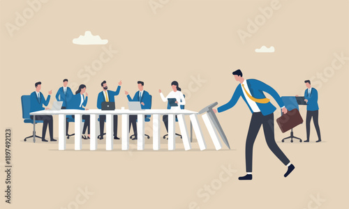 Business continuity,meeting teams together protect disaster and risk, prevention or strategy to avoid danger concept, businessman put the nail to protect domino effect collapse