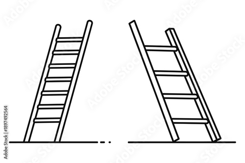 Ladder icon vector collection showing wooden step climb tools for repair and construction projects