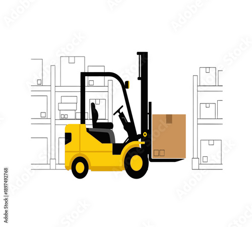 Logistics Forklift and Warehouse Box Delivery Vector Illustration
