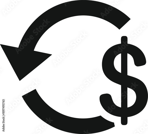 Money exchange symbol with circular arrows indicating transfer and dollar sign for financial transactions, online payments, or currency