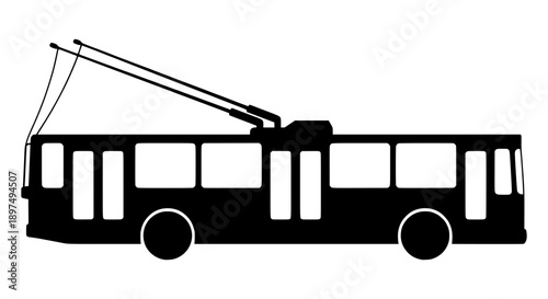 Trolleybus silhouette vector showcasing urban public transportation against a white background for design.