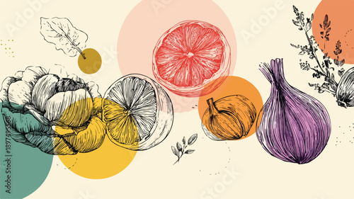 Fresh Healthy Food Design Concept Vector with Outline for Professional Use