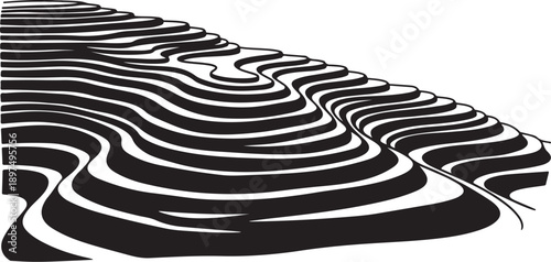Black and white abstract wavy lines on white background