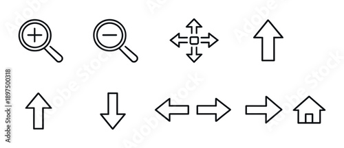 Navigation and zoom icons on grayscale background