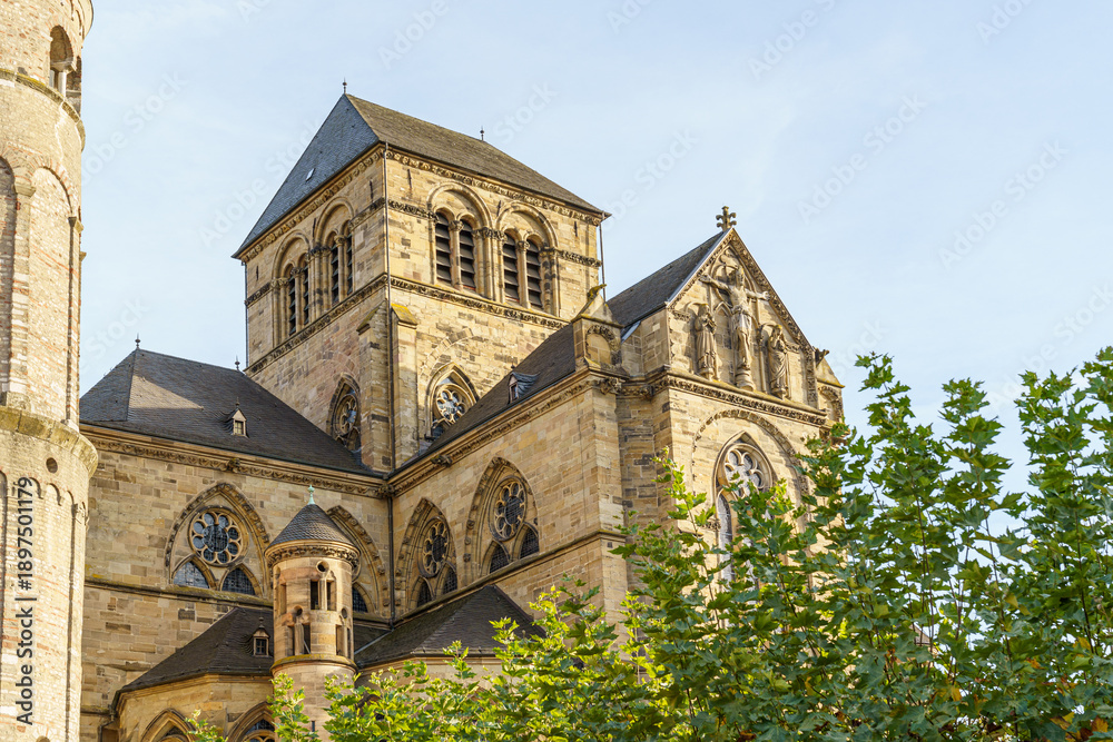 Fototapeta premium Liebfrauen basilica Catholic Church in Trier city in Germany The building has many square towers of various sizes. The building is made of stone