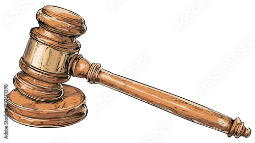 Cartoon Style Wooden Gavel Clipart Vector Illustration