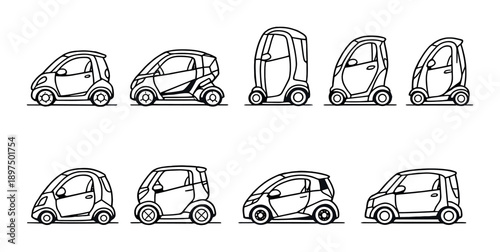 Concept designs of small compact electric cars with futuristic style