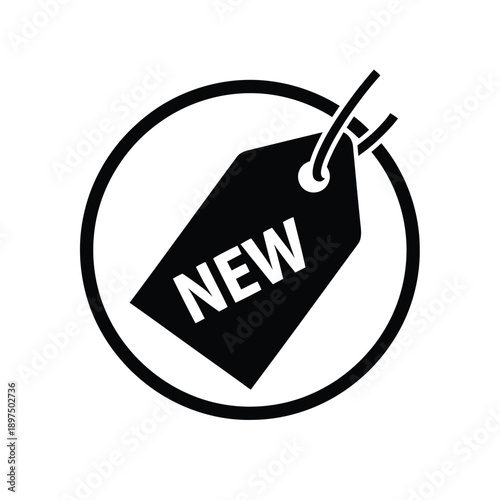 Black and white icon of a new tag in a circle