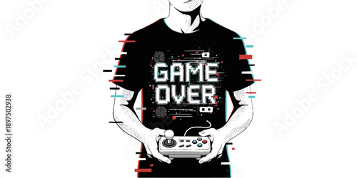 Retro Controller Glitch Game Over Silhouette