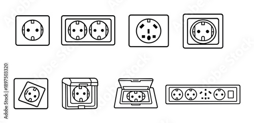 Various electrical outlet designs with safety covers and configurations