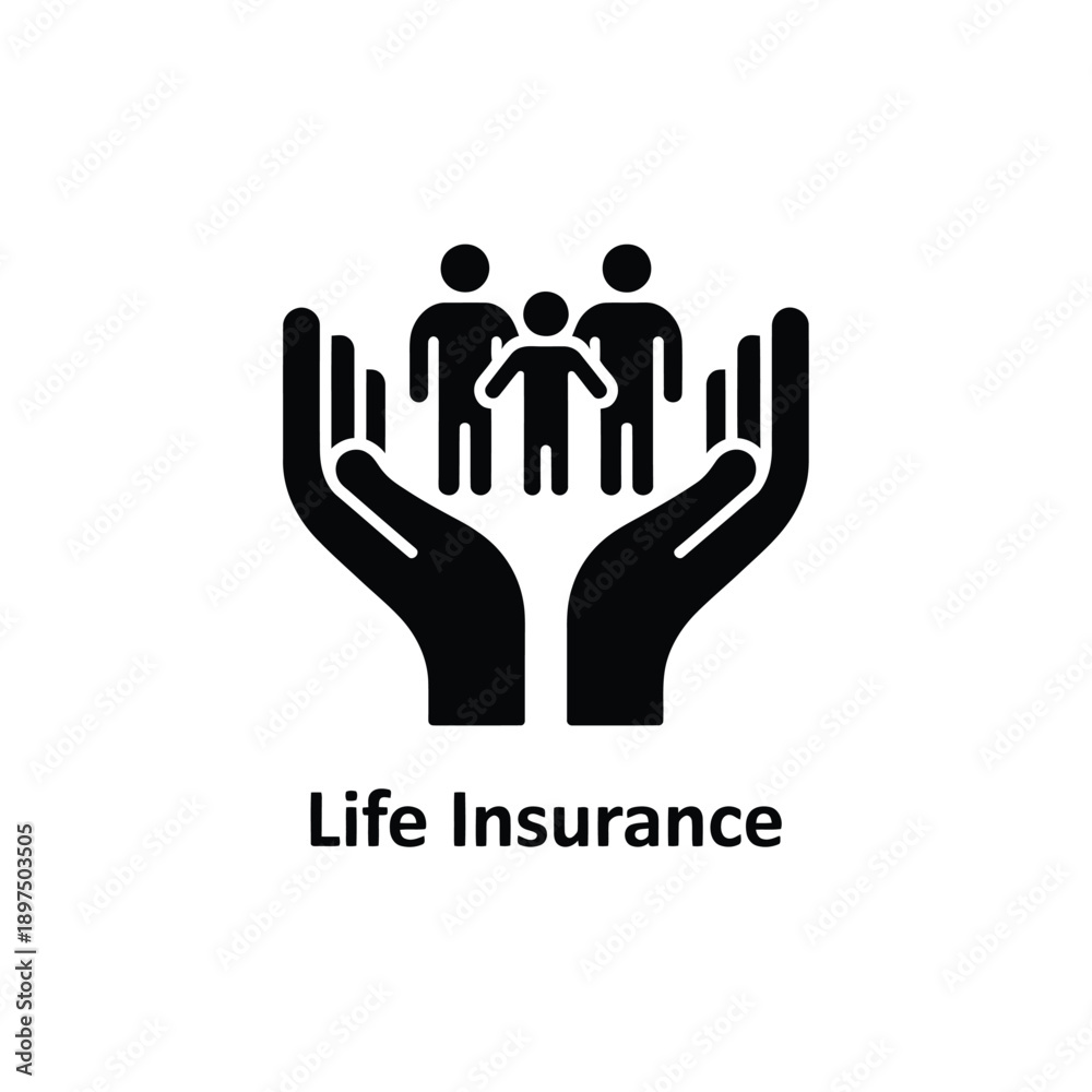 Fototapeta premium Hands cradling figures representing family with life insurance text