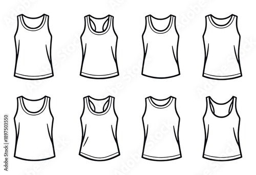 Variety of black tank top outlines on dark background