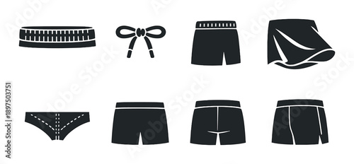 Silhouette of diverse swimwear styles on gradient background