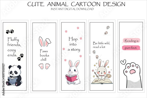Playful Cartoon Bookmarks for Kids and Book Lovers, Pastel Animal Designs