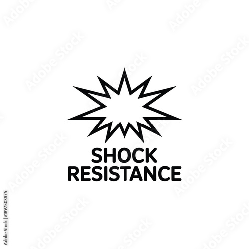 A black starburst symbol with text indicating shock resistance
