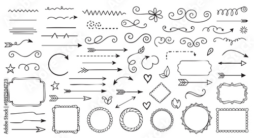 Collection of hand drawn seamless decorative borders and ornamental elements