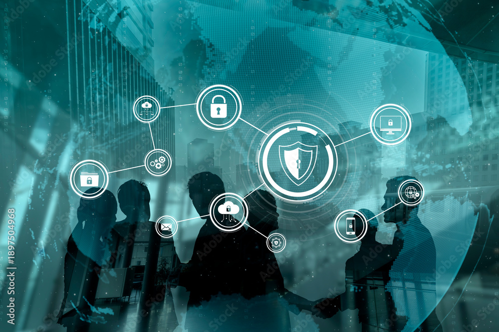 Fototapeta premium Cyber security protects against breaches, hacks, and network attacks using strong infrastructure and proactive digital defense strategies. Vouch