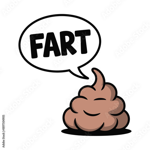 A cartoon pile of poop with a speech bubble saying 'FART'.