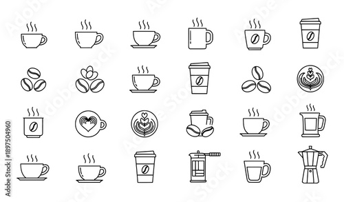 Professional Coffee Cup Line Icons Black & White Vector Set