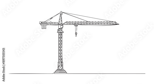 Detailed line drawing of construction tower crane isolated on transparent background