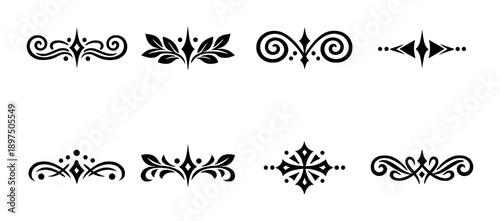 Set of ornamental decorative borders and dividers on dark background