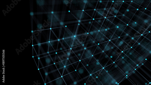Digital communication matrix. Cubic space. Information flows. Technological basis of neural networks. 3D rendering.