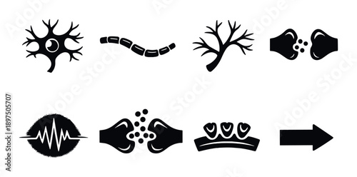 Neural pathways and synapse icons in dark abstract design