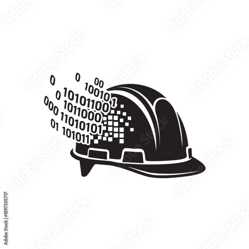 Digital binary code pattern on hard hat isolated on transparent background