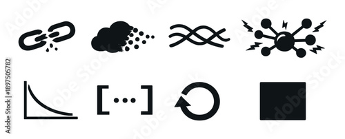 Set of abstract black icons on dark background