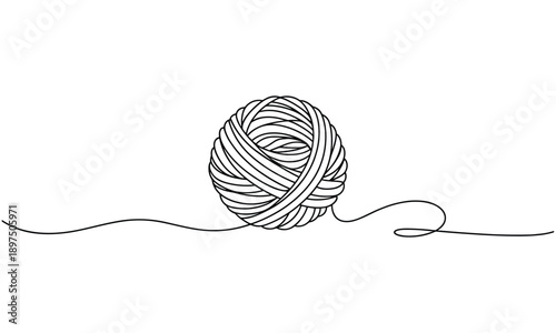 A simple black and white illustration of a ball of yarn