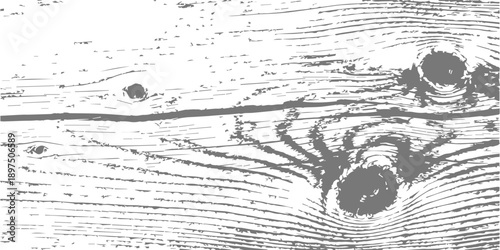 Monochrome high contrast distressed wood texture background with knots and natural fibers vector illustration