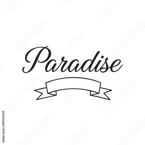 Elegant script paradise sign with palm tree silhouette design