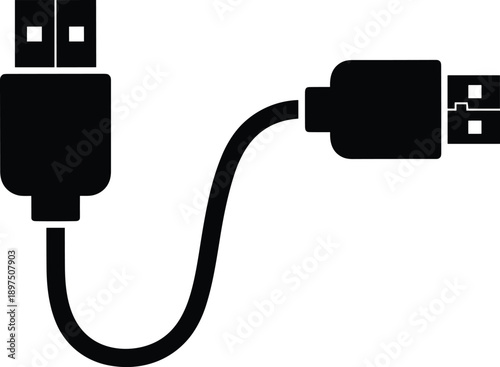 Black Silhouette Illustration of USB Cable with Type-A and Type-B Connectors Curved to Indicate Flexibility for Device Connection 