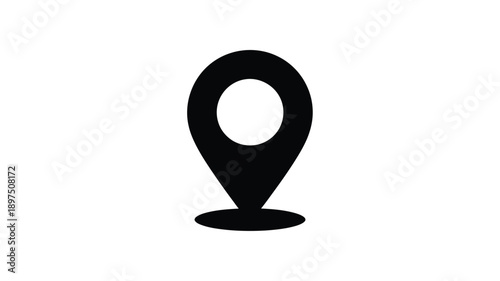 Simple black location pin icon with a white circular center